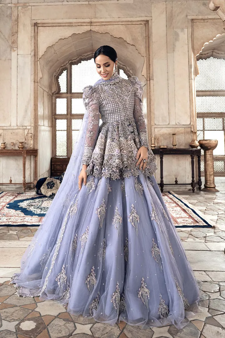 Regal Lavender Embroidered Pakistani Bridal Dress Peplum Style Lehenga