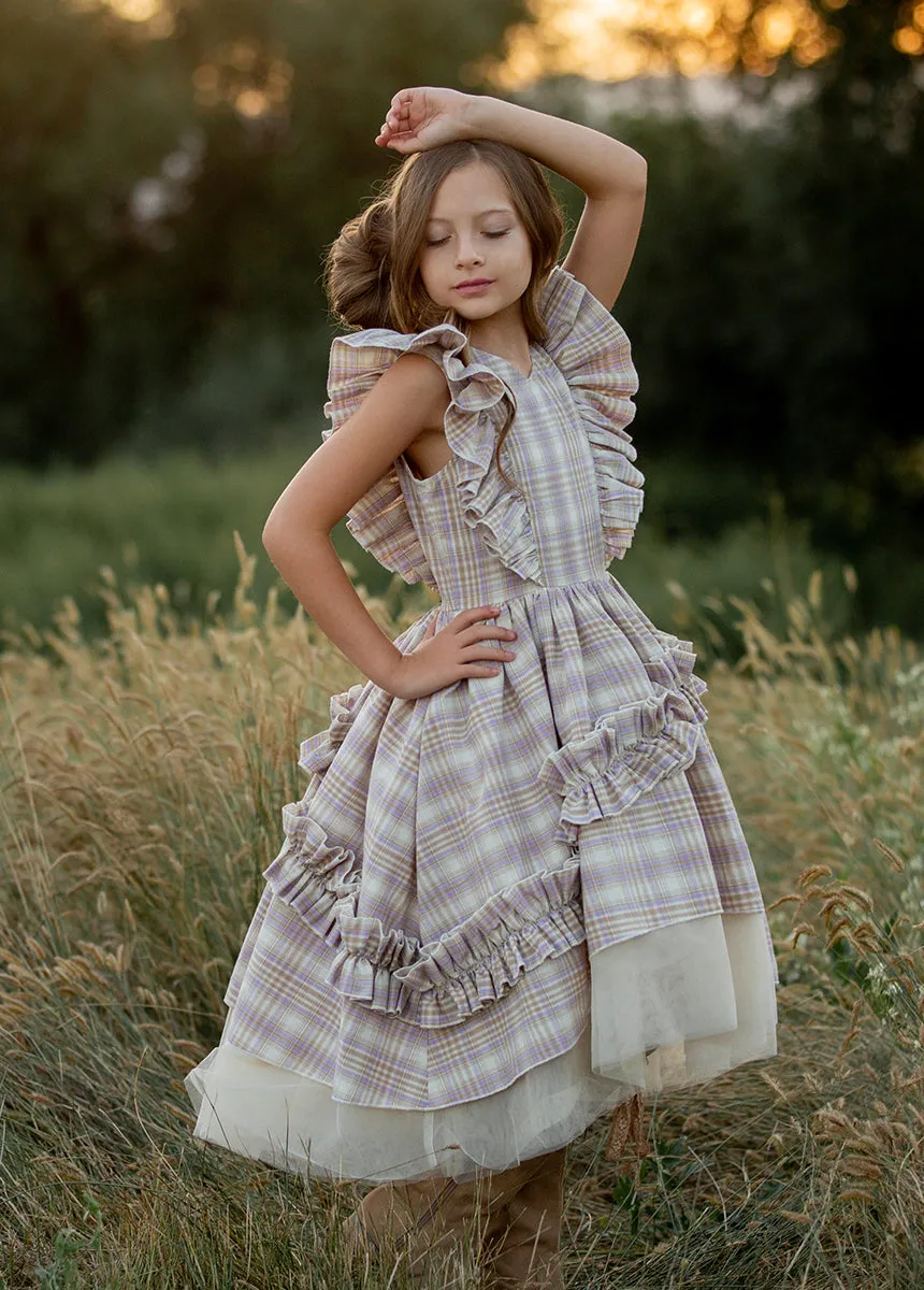 Reign Petticoat Dress in Lavender Plaid