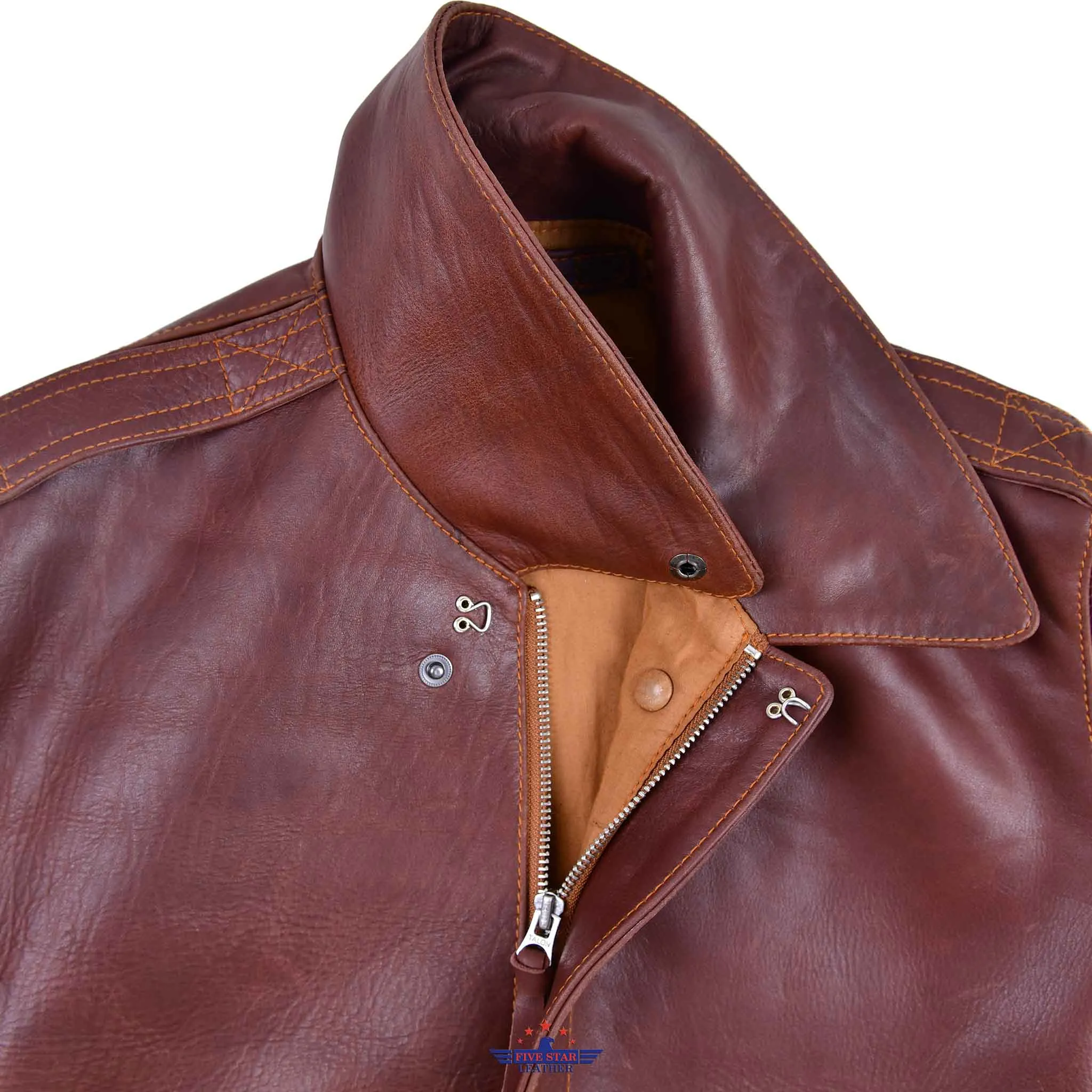 Repro A2 STAR SPORTSWEAR MFG.CO. Order No W535ac 28557 Horsehide Pull Up Brown Leather Flight Jacket