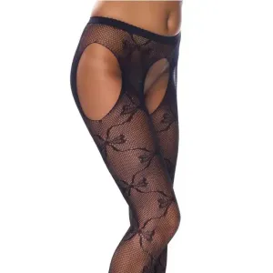 Rimba Crotchless Black Fishnet Lace Detail Tights