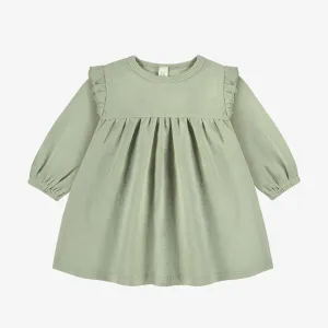 Robe manches longues vert sauge en coton pointelle, naissance || Sage green long sleeves dress in cotton pointelle, newborn