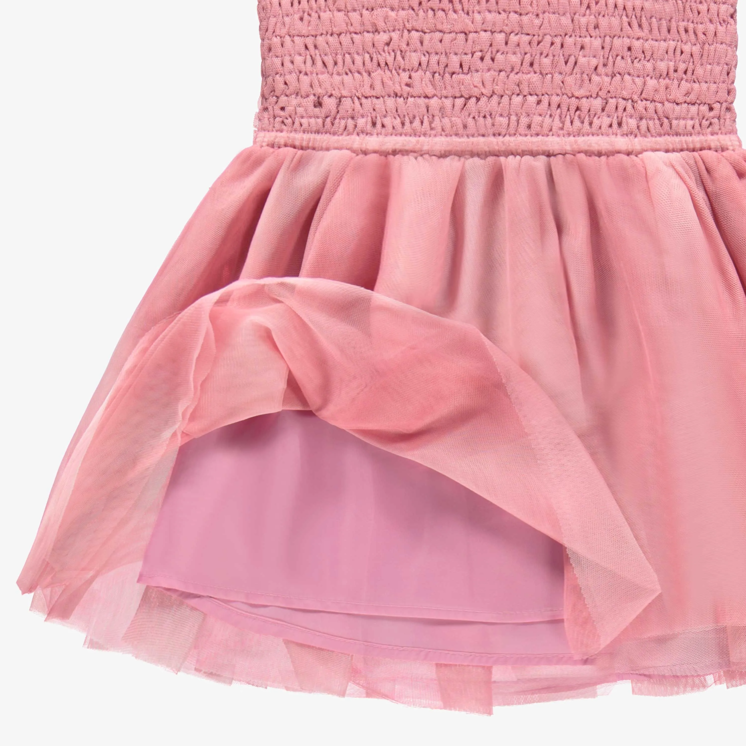 Robe rose cendré en nid d'abeille et tulle, bébé||Dusty pink smocked and tulle dress, baby