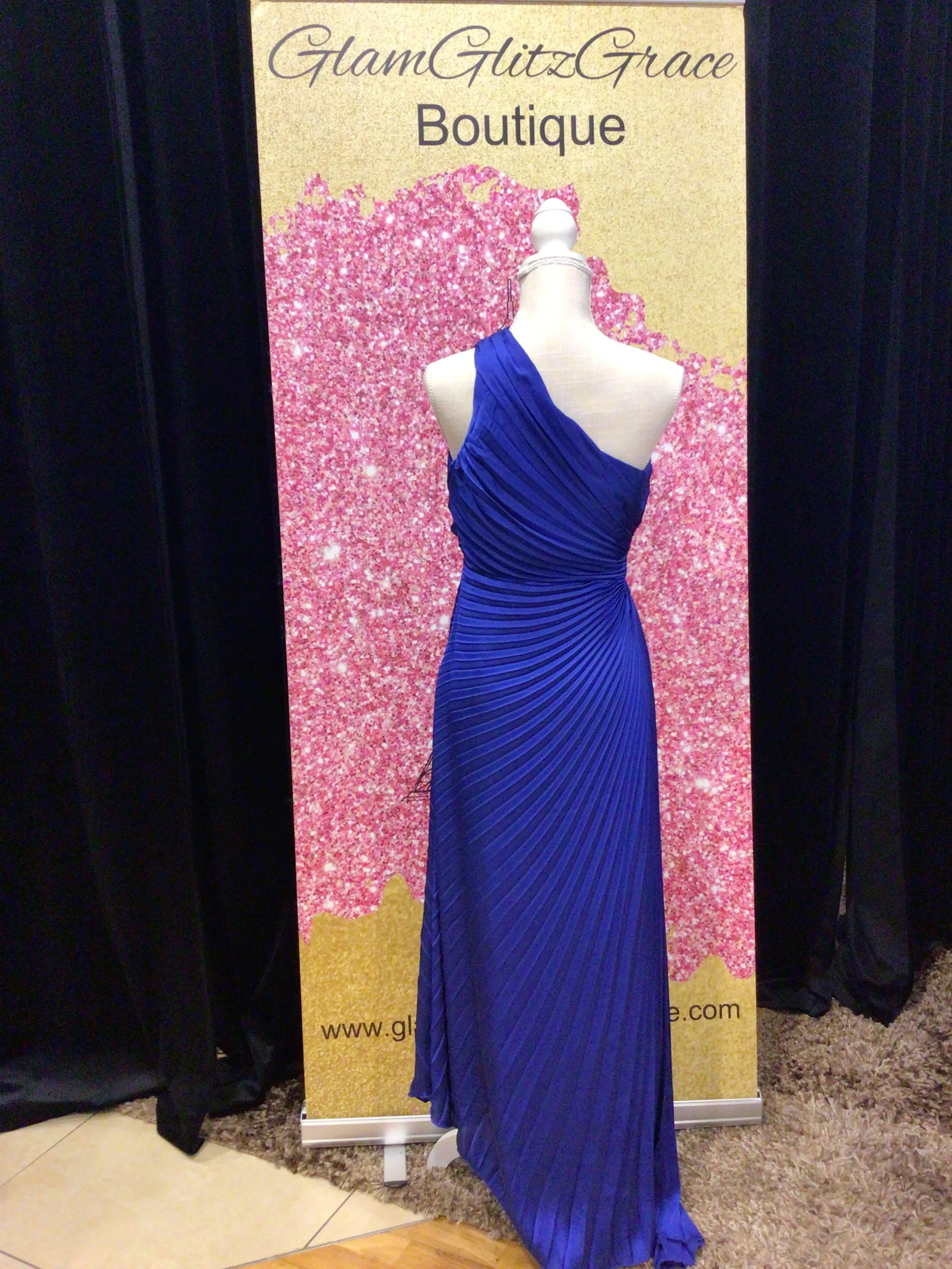 Royal Blue Asymmetrical Pleated Dress