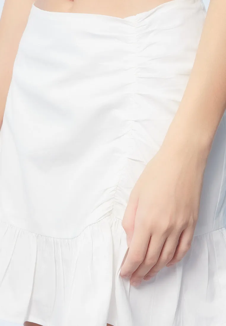 Ruched Mini Skirt with Ruffled Hem