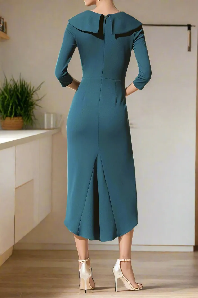Ruffles V-Neck 3/4 Sleeves Asymmetrical Mother of The Bride Dresses