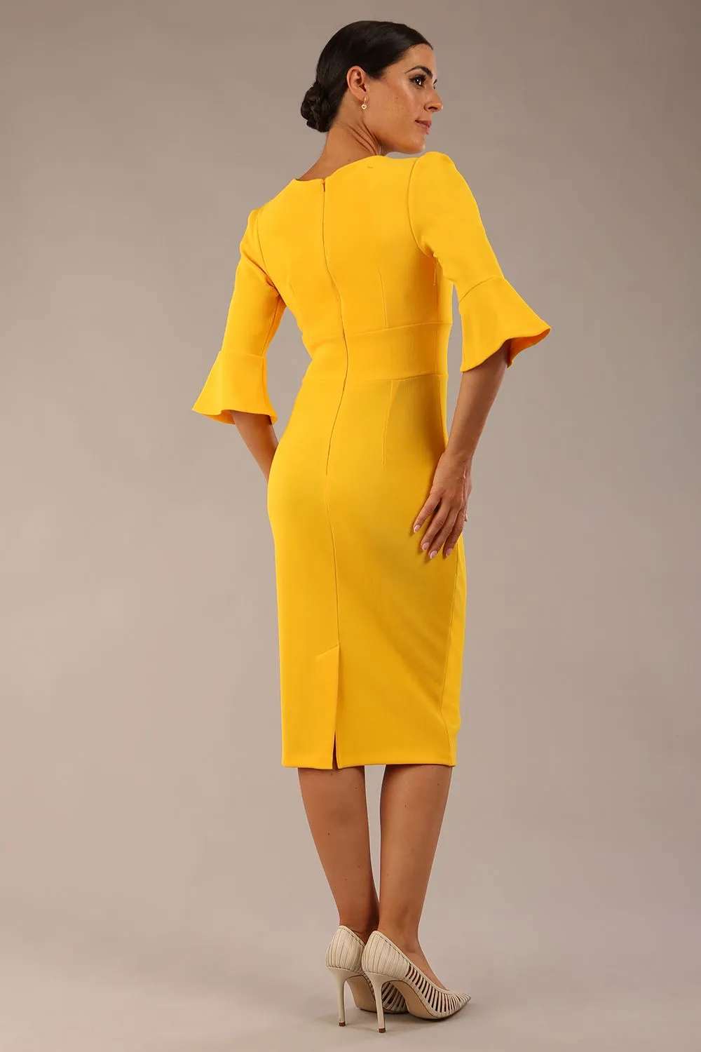 Santorini 3/4 Length Bell Sleeve Midi Pencil Dress