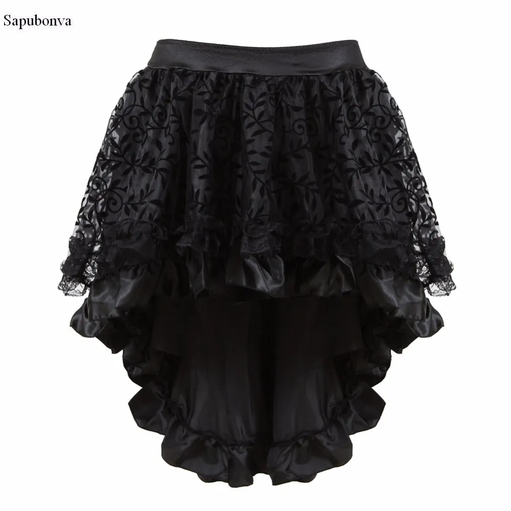 Sapubonva Multilayer Lace Victorian Burlesque Costumes Gothic Steampunk Clothing Ruffled Chiffon Skirt For Women Matching Corset