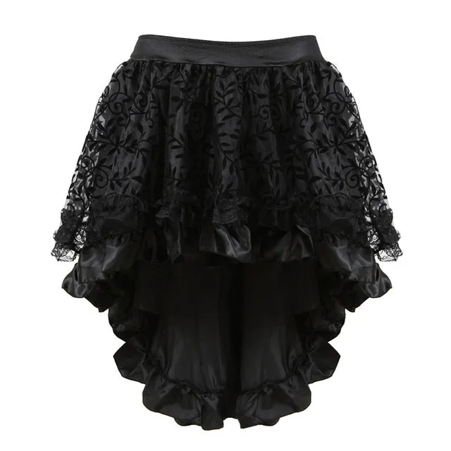 Sapubonva Multilayer Lace Victorian Burlesque Costumes Gothic Steampunk Clothing Ruffled Chiffon Skirt For Women Matching Corset
