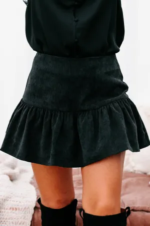 Sass In The City Corduroy Ruffled Mini Skort (Black)