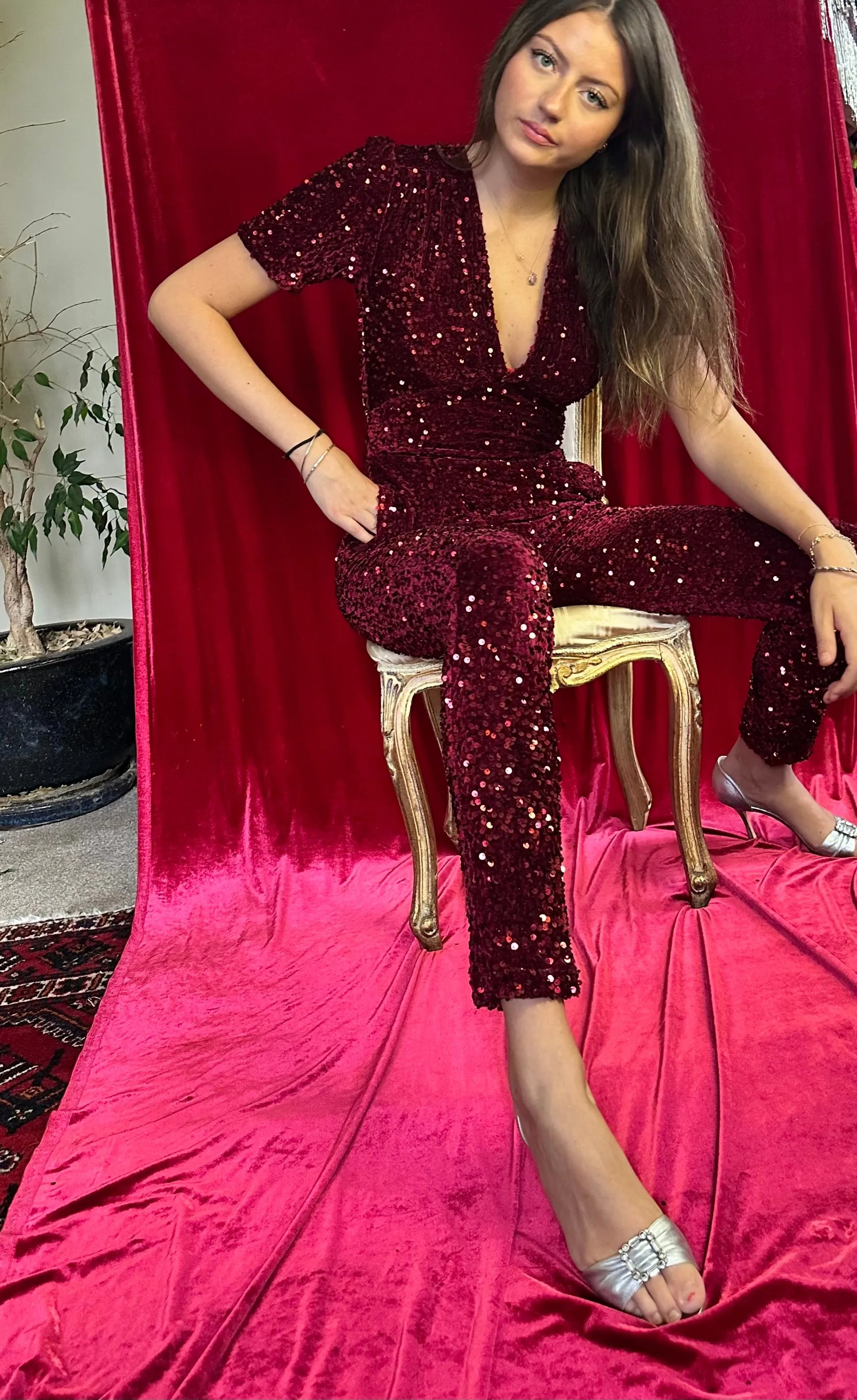 Sequin Jumpsuit Berry Red
