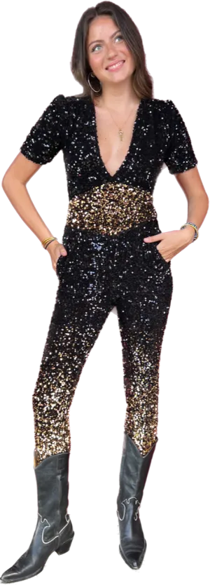 Sequin Jumpsuit Black with Gold