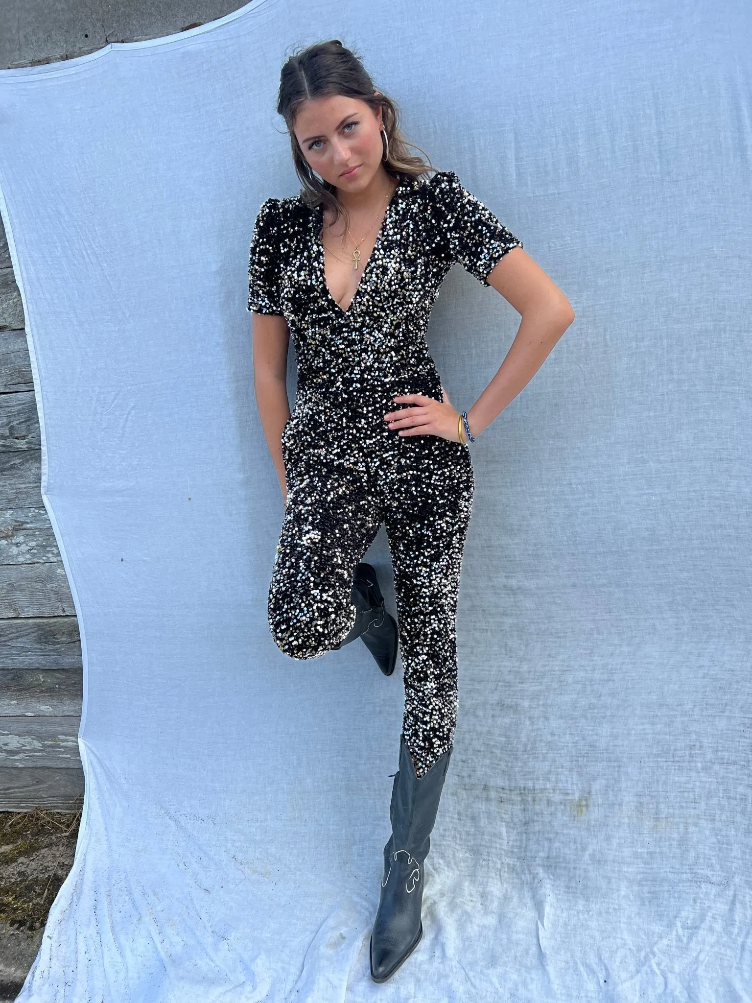 Sequin Jumpsuit Silver