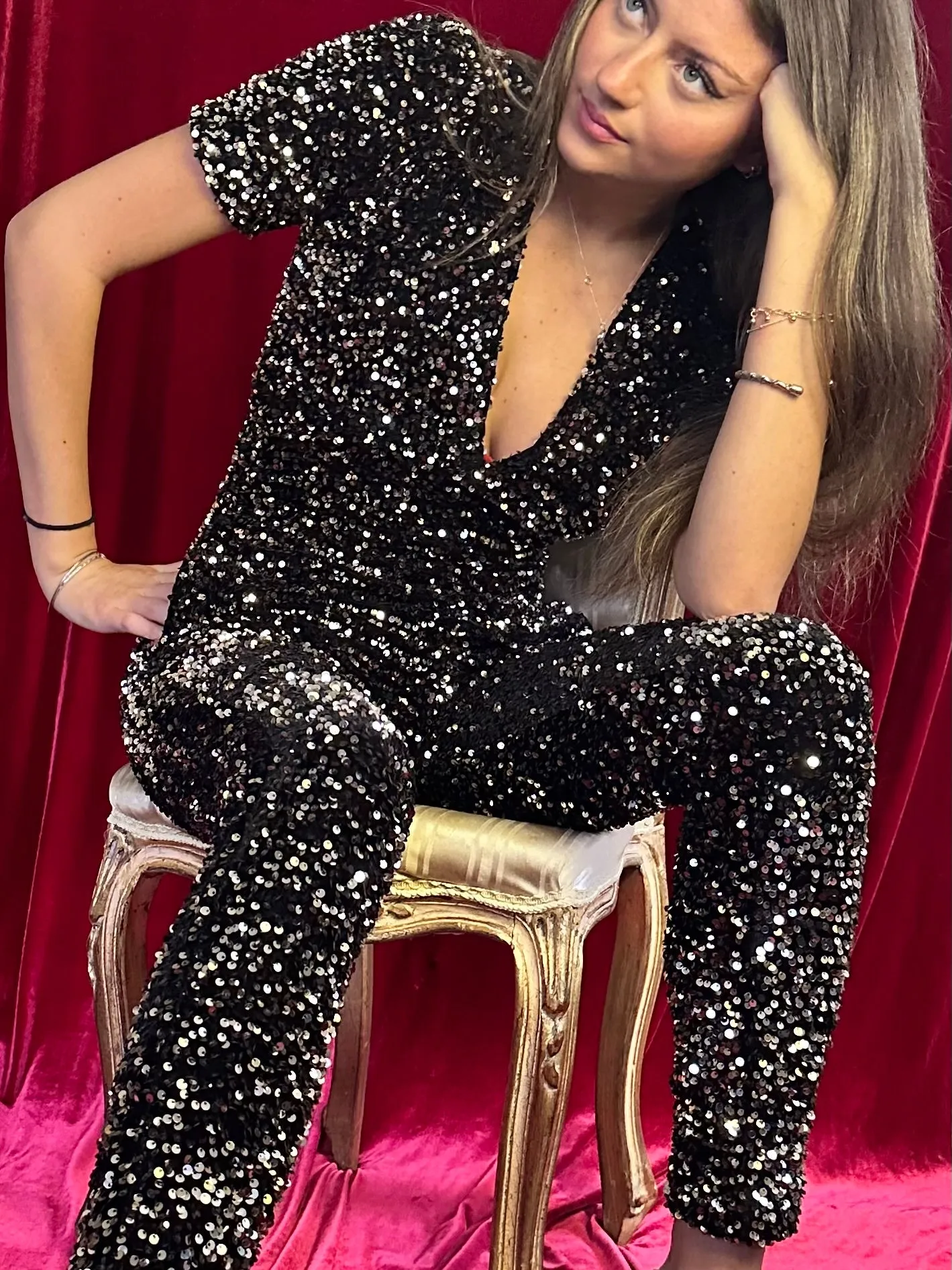 Sequin Jumpsuit Silver