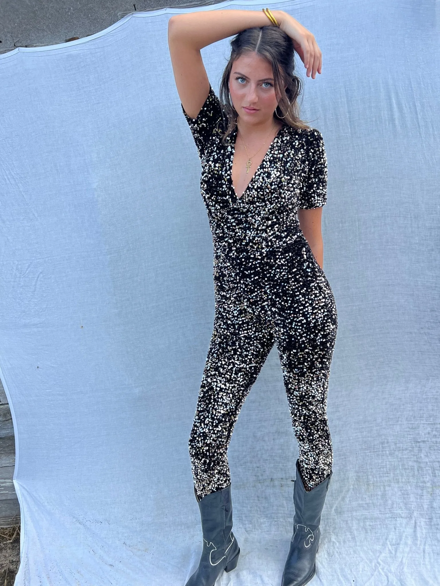 Sequin Jumpsuit Silver
