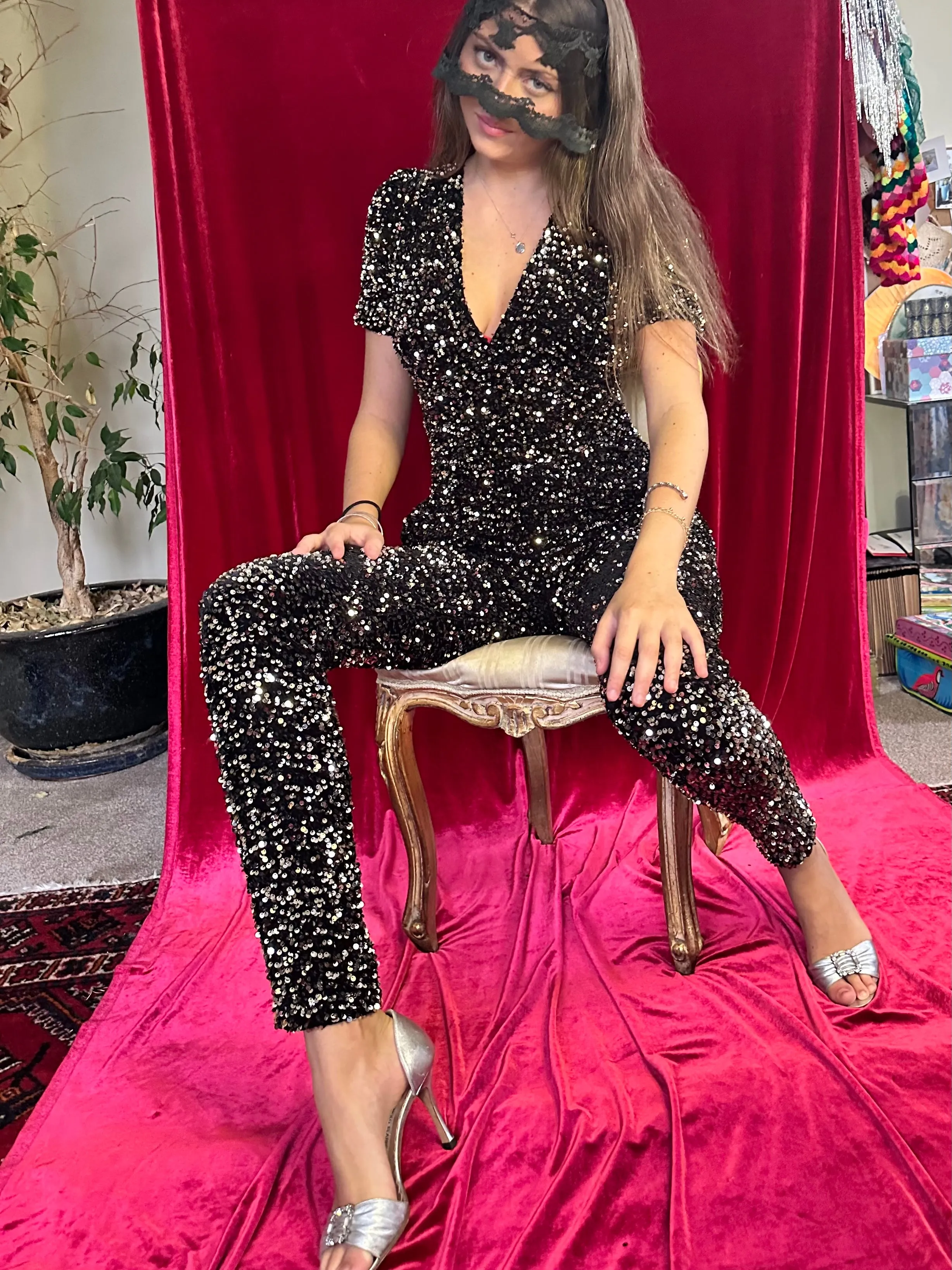 Sequin Jumpsuit Silver