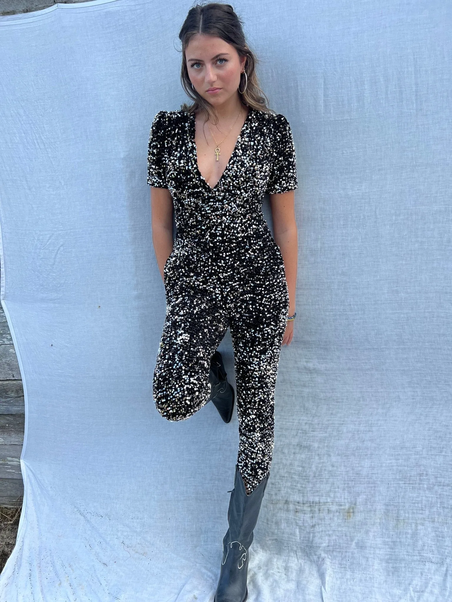 Sequin Jumpsuit Silver