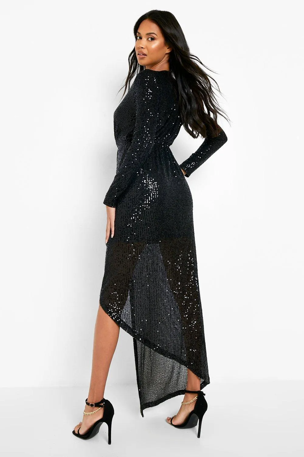 SEQUIN WRAP PLUNGE DRESS