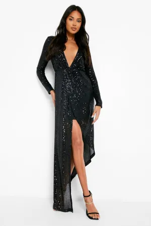 SEQUIN WRAP PLUNGE DRESS