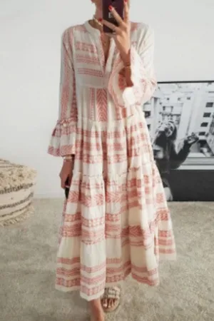 Sexy Geometric Flounce Asymmetrical V Neck Beach Dresses