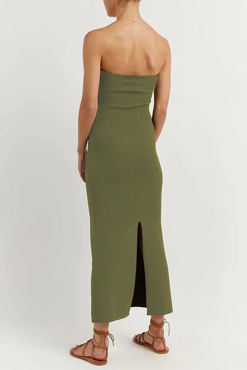 Sexy Solid Asymmetrical Strapless One Step Skirt Dresses