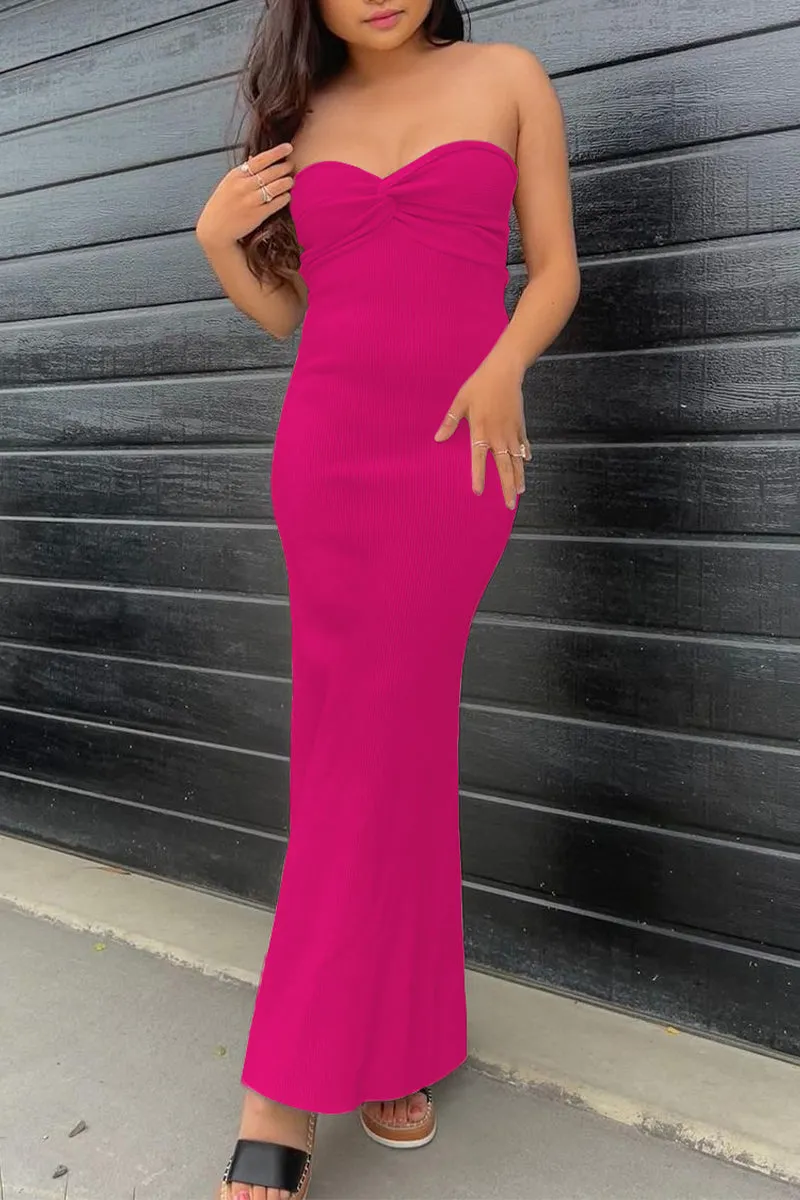 Sexy Solid Asymmetrical Strapless One Step Skirt Dresses