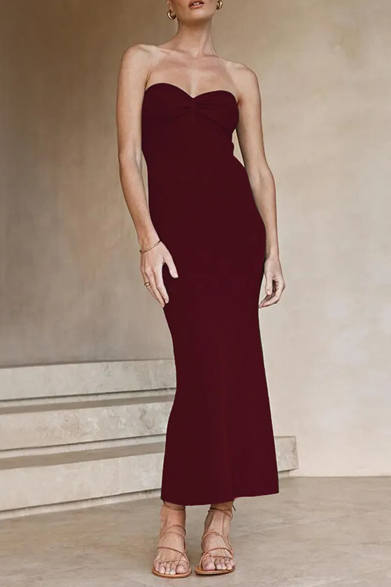 Sexy Solid Asymmetrical Strapless One Step Skirt Dresses