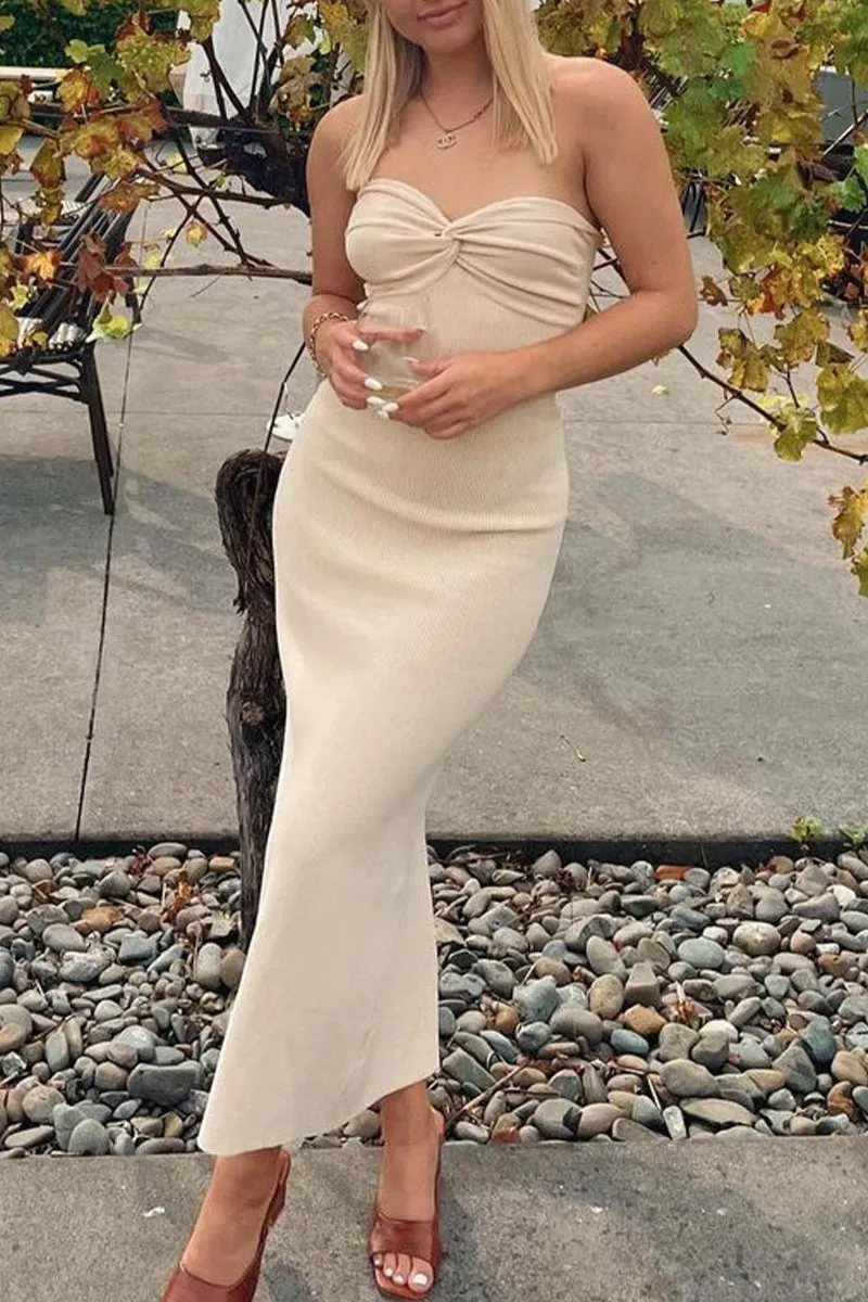 Sexy Solid Asymmetrical Strapless One Step Skirt Dresses