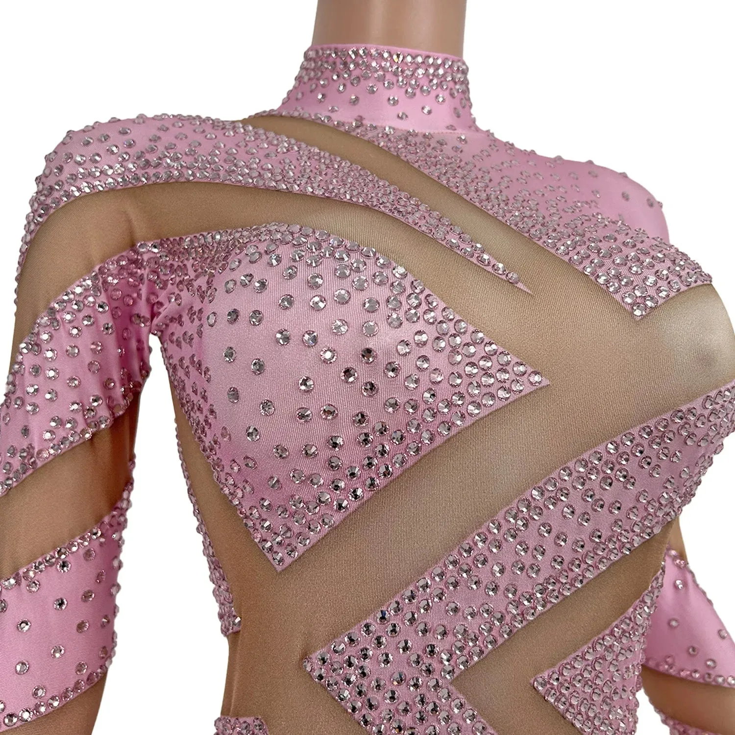 Sexy Stretchy Performance Dance Nightclub Rompers Show Stage Wear Sparkly Rhinestones Jumpsuit Gloves For Women Costume Jimu