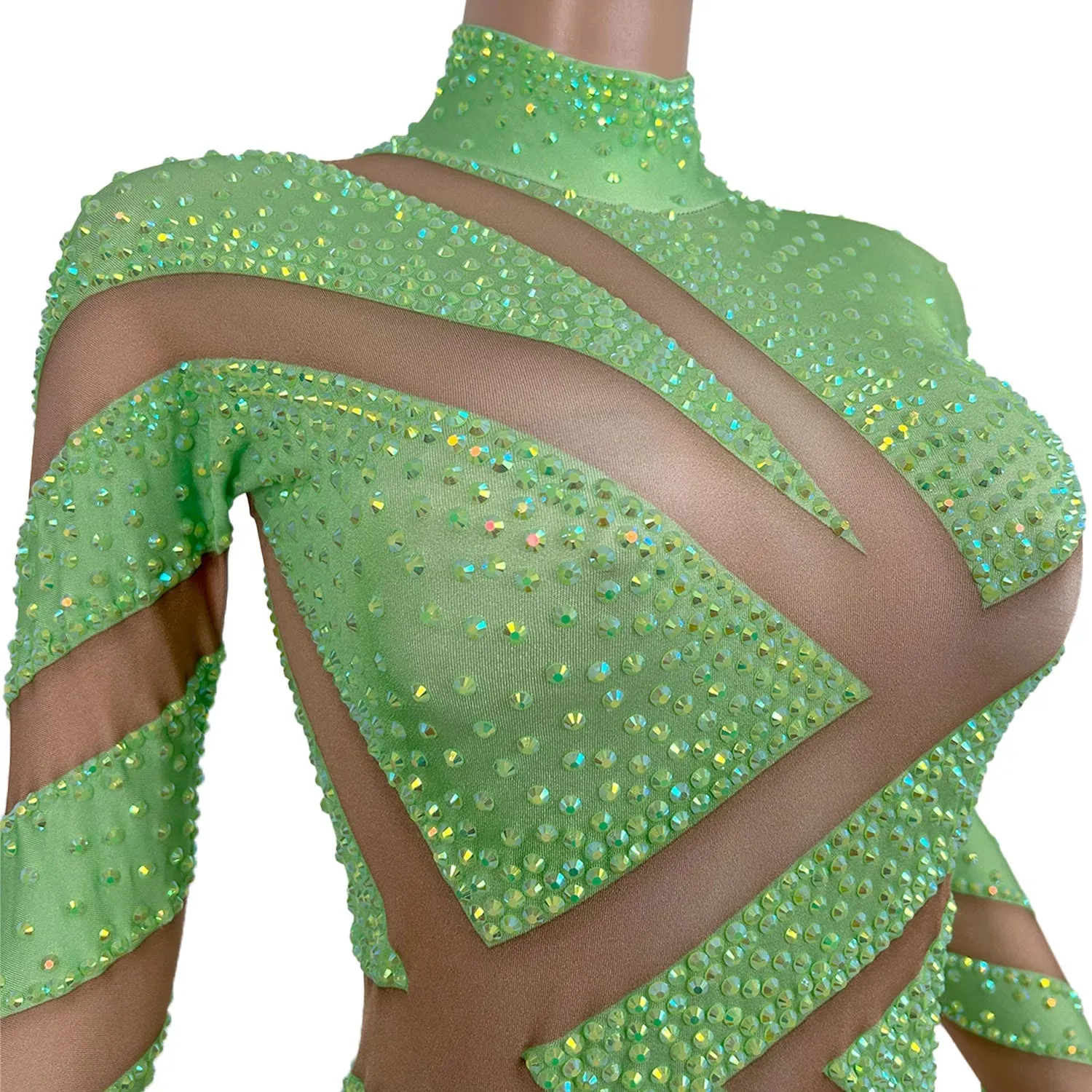 Sexy Stretchy Performance Dance Nightclub Rompers Show Stage Wear Sparkly Rhinestones Jumpsuit Gloves For Women Costume Jimu