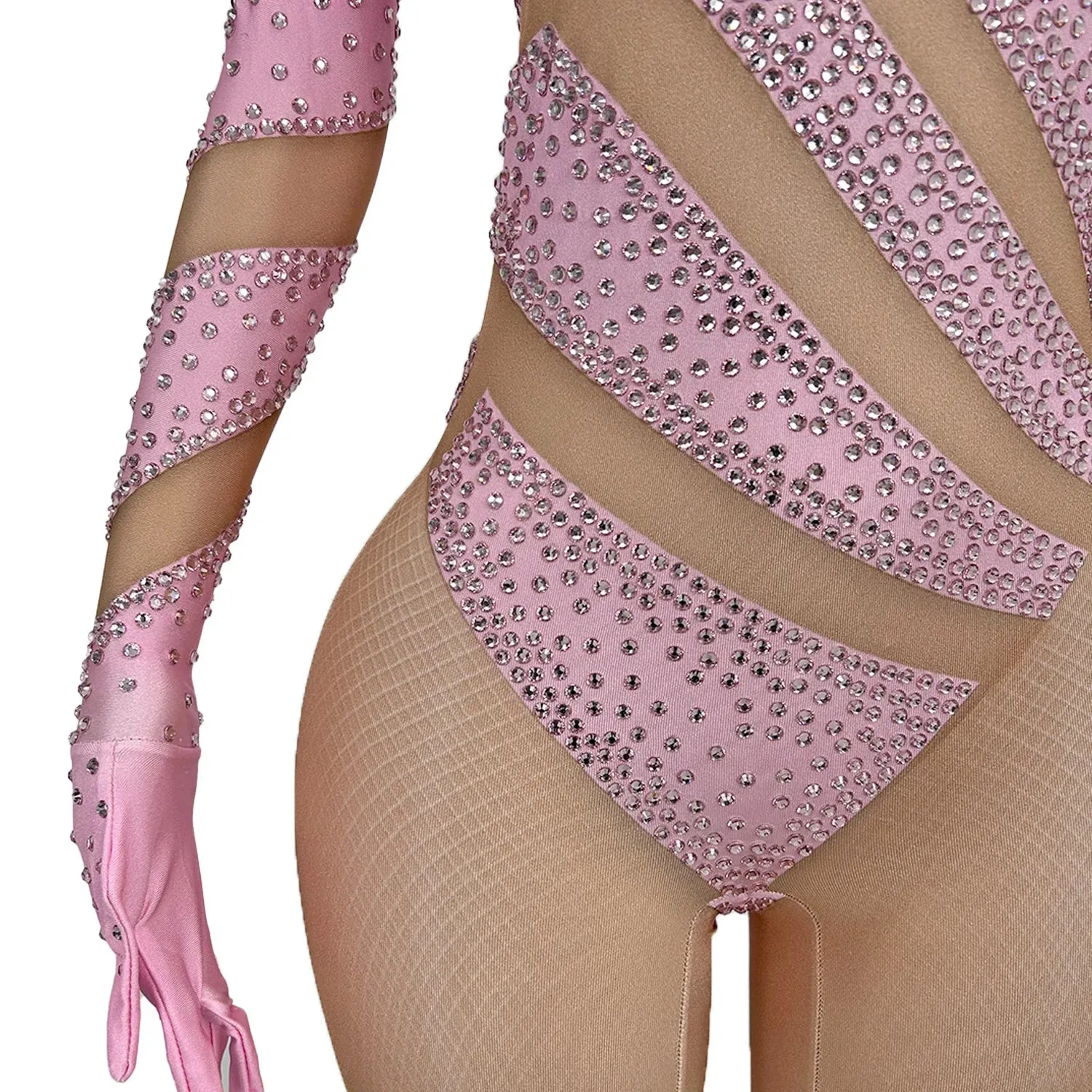 Sexy Stretchy Performance Dance Nightclub Rompers Show Stage Wear Sparkly Rhinestones Jumpsuit Gloves For Women Costume Jimu
