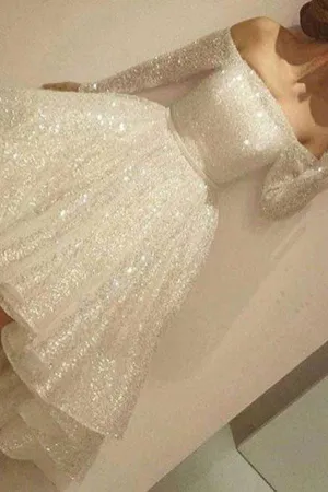 Shinning Off Shoulder A-line Homecoming Dresses Asymmetrical PromDress Short, MH167