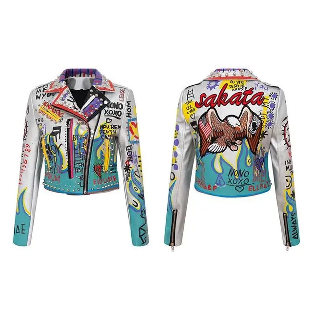 Short Leather Jackets For Punk Women Rivet Slim Streetwear Motorcycle Jackets Coat