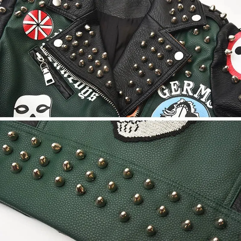 Short Leather Jackets For Punk Women Rivet Slim Streetwear Motorcycle Jackets Coat