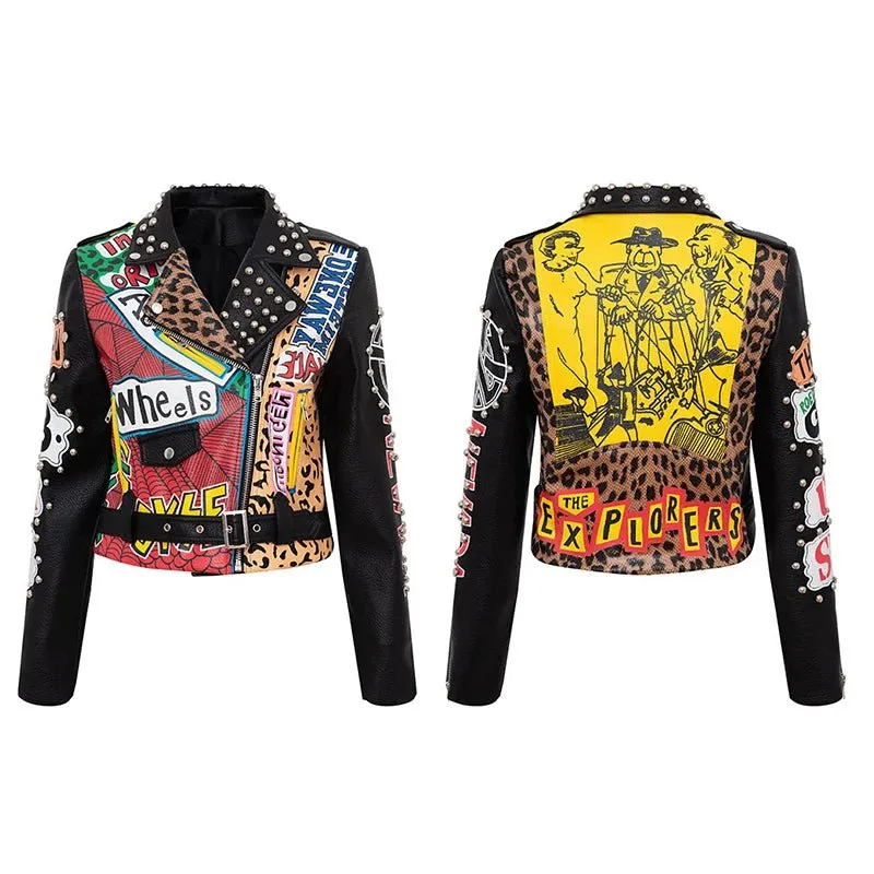 Short Leather Jackets For Punk Women Rivet Slim Streetwear Motorcycle Jackets Coat