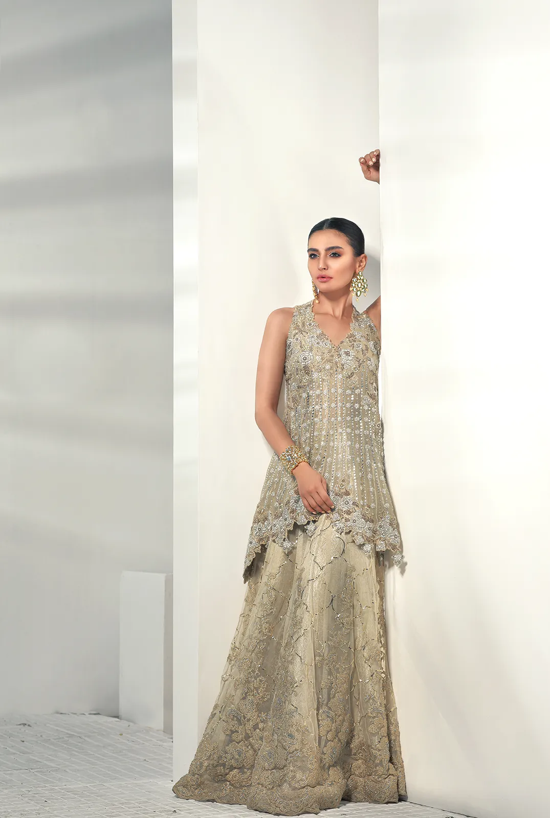Short Peplum with Net Lehnga for Wedding #Y6127