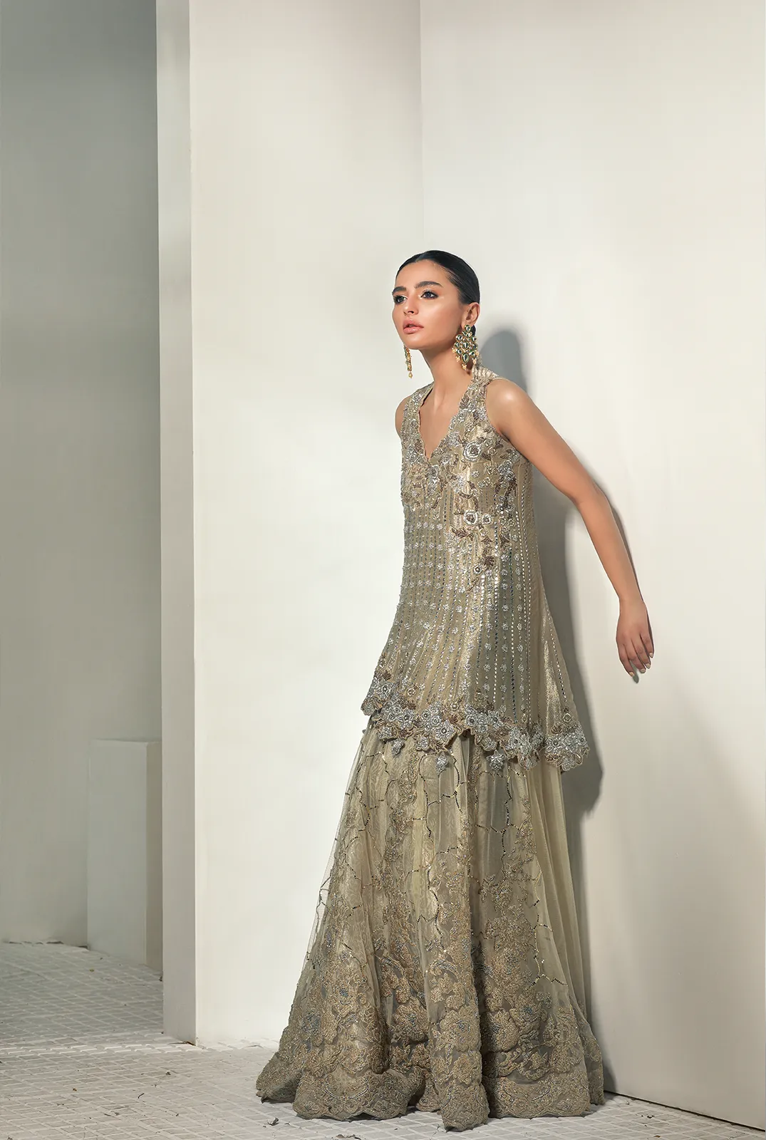 Short Peplum with Net Lehnga for Wedding #Y6127