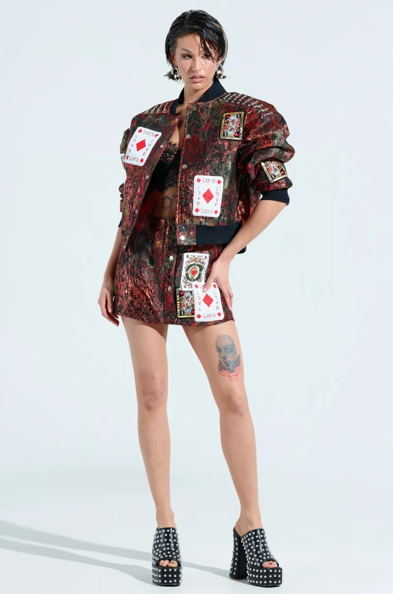SHOW YOUR CARDS BROCADE BOMBER