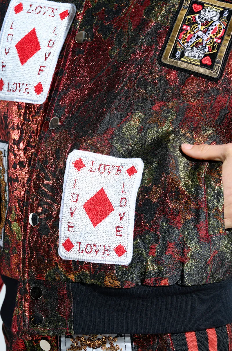 SHOW YOUR CARDS BROCADE BOMBER