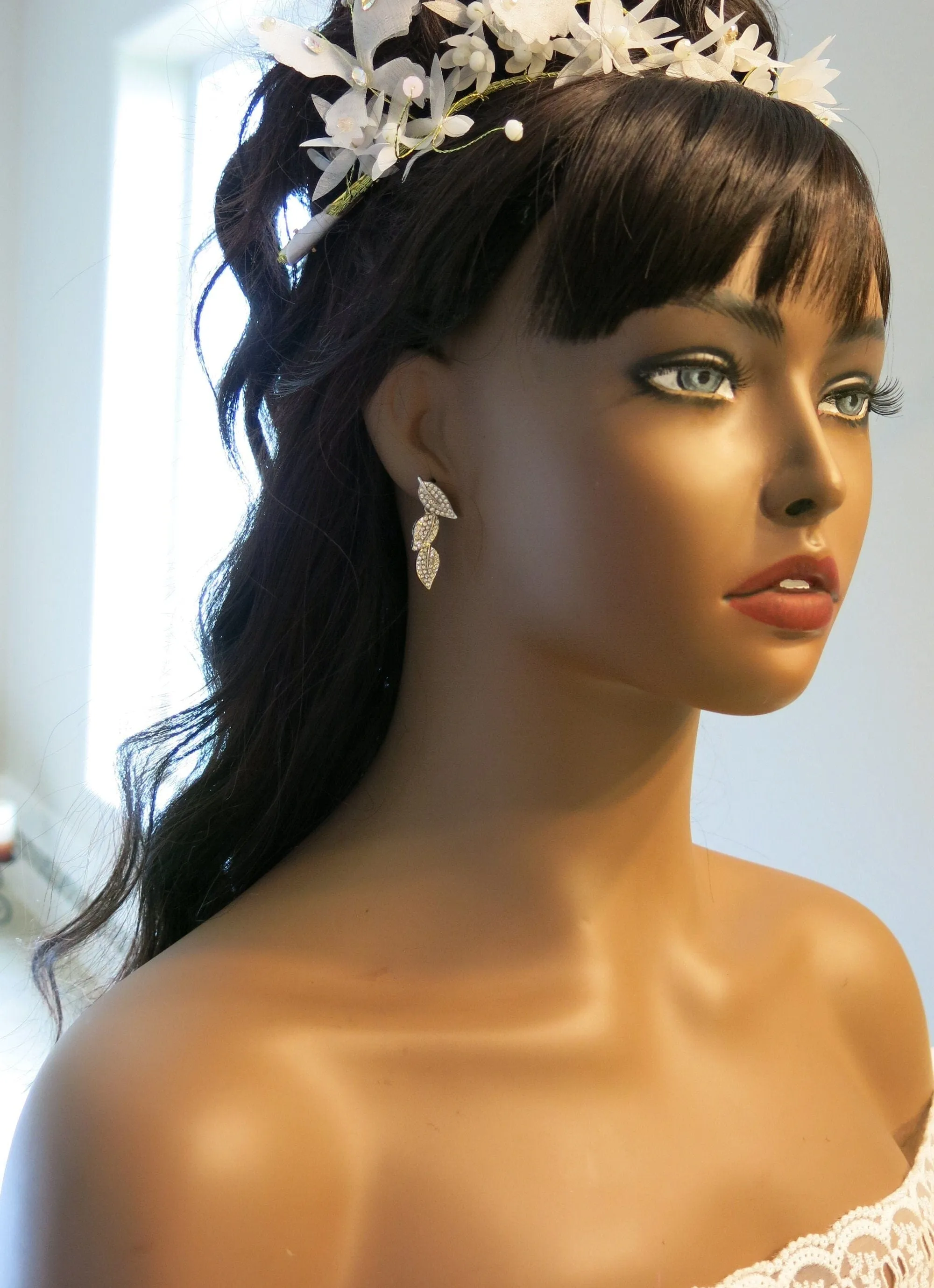 Silver Leaf 2-in-1 Ear Jacket Stud Earrings, Studded Silver Leaf Double Chain Dangle Earrings, Minimalist Tassel Earrings