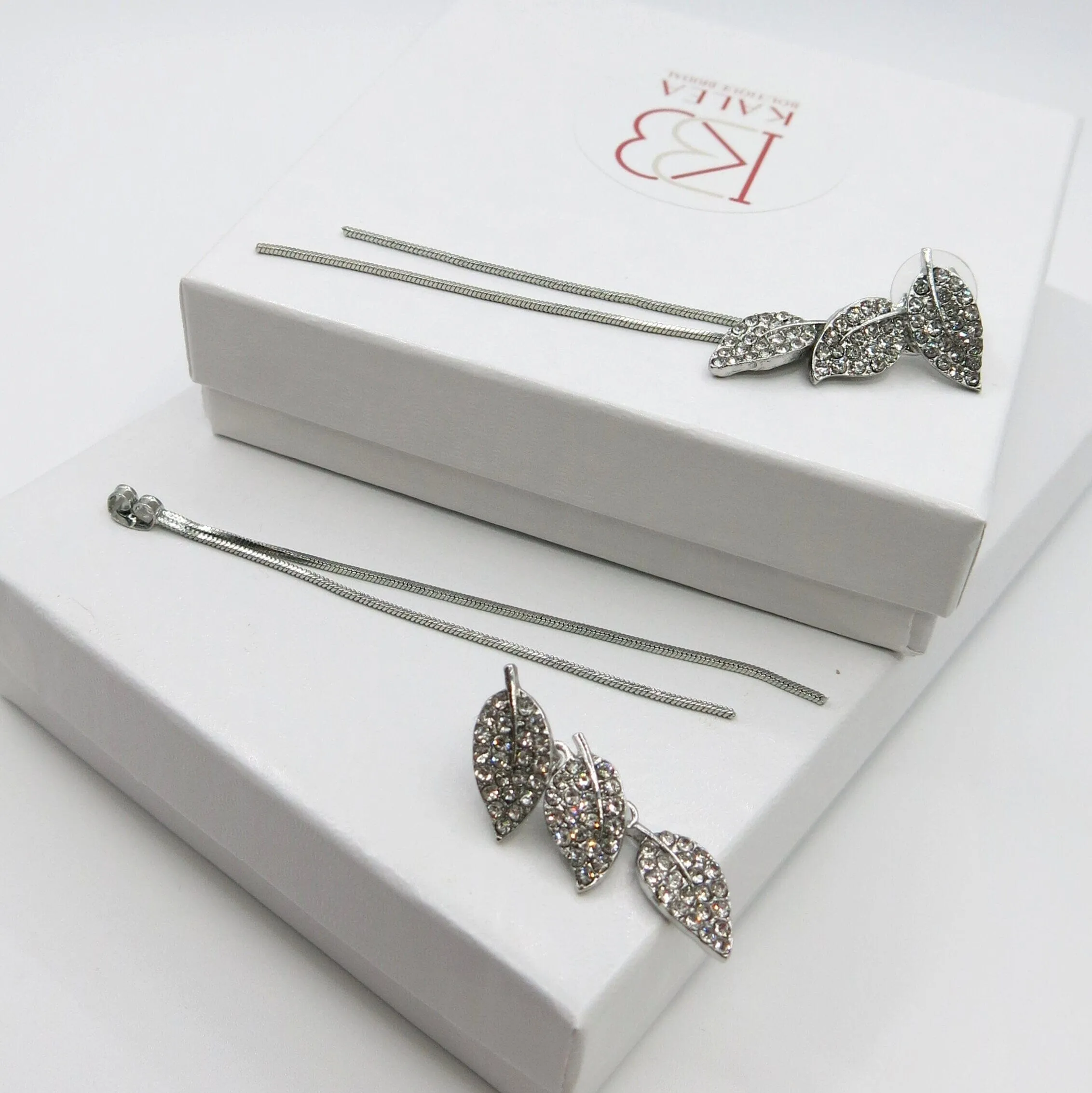 Silver Leaf 2-in-1 Ear Jacket Stud Earrings, Studded Silver Leaf Double Chain Dangle Earrings, Minimalist Tassel Earrings