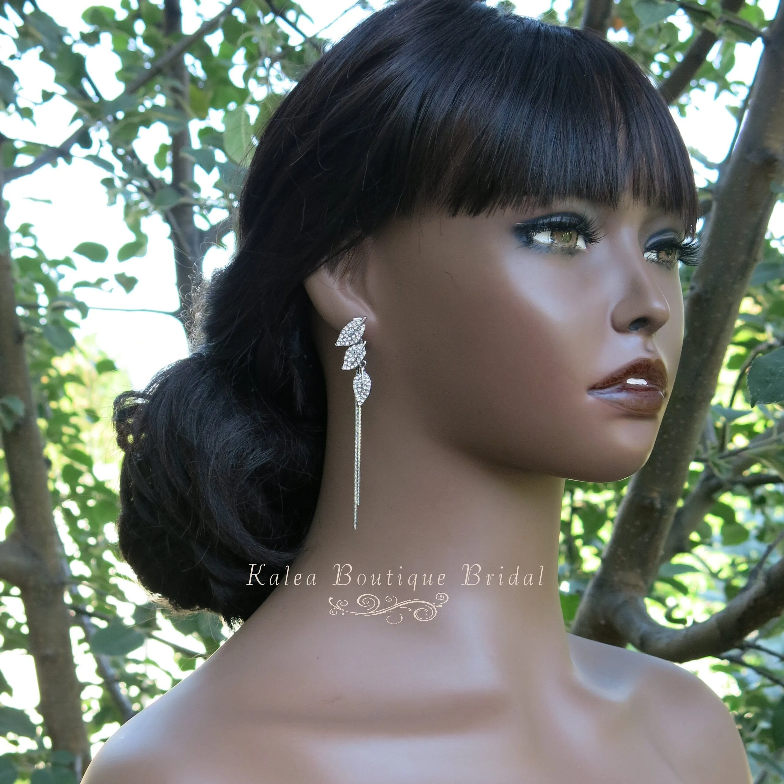 Silver Leaf 2-in-1 Ear Jacket Stud Earrings, Studded Silver Leaf Double Chain Dangle Earrings, Minimalist Tassel Earrings