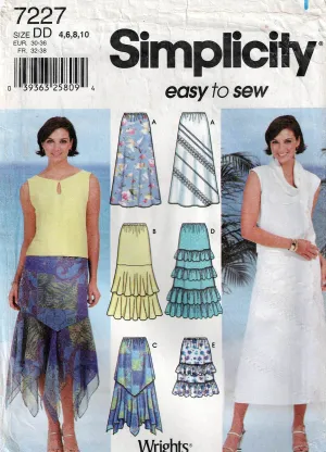 Simplicity 7227 Womens Plain or Ruffled Elastic Waist Skirts Out Of Print Sewing Pattern Size 4 - 10 UNCUT Factory Folded