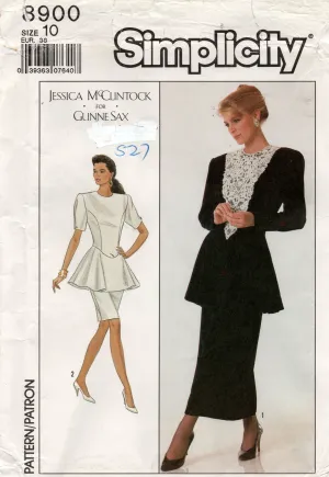 Simplicity 8900 GUNNE SAX Womens Peplum Sheath Dress 1980s Vintage Sewing Pattern Size 10 UNCUT Factory Folded