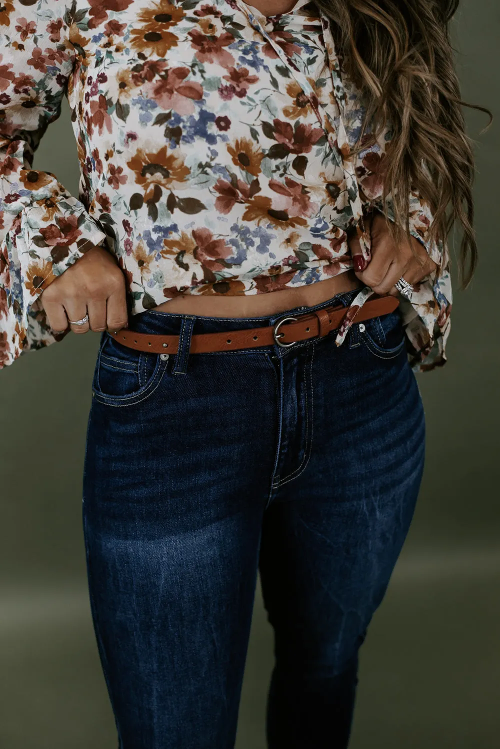 Skinny Studded Belt, Tan
