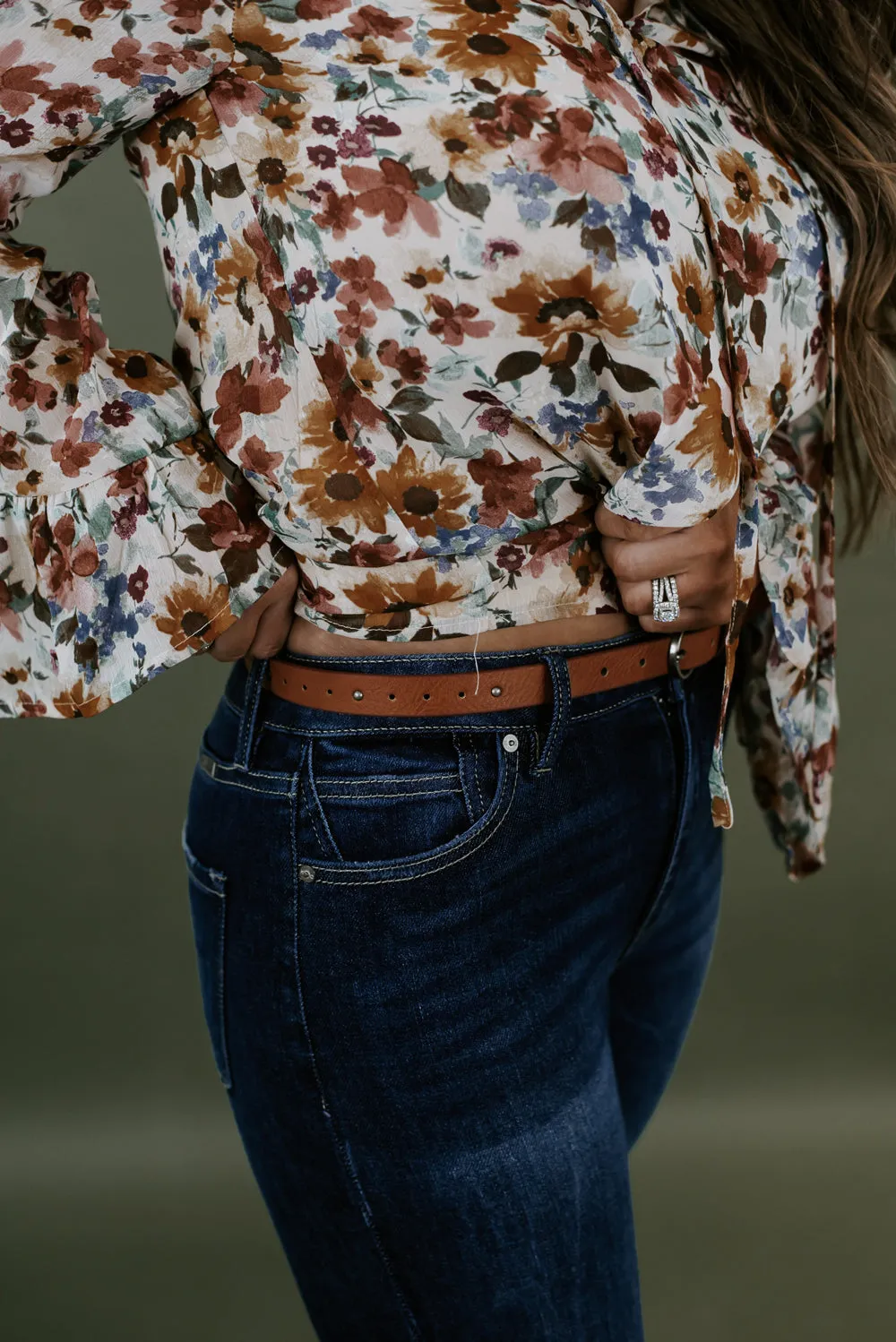 Skinny Studded Belt, Tan