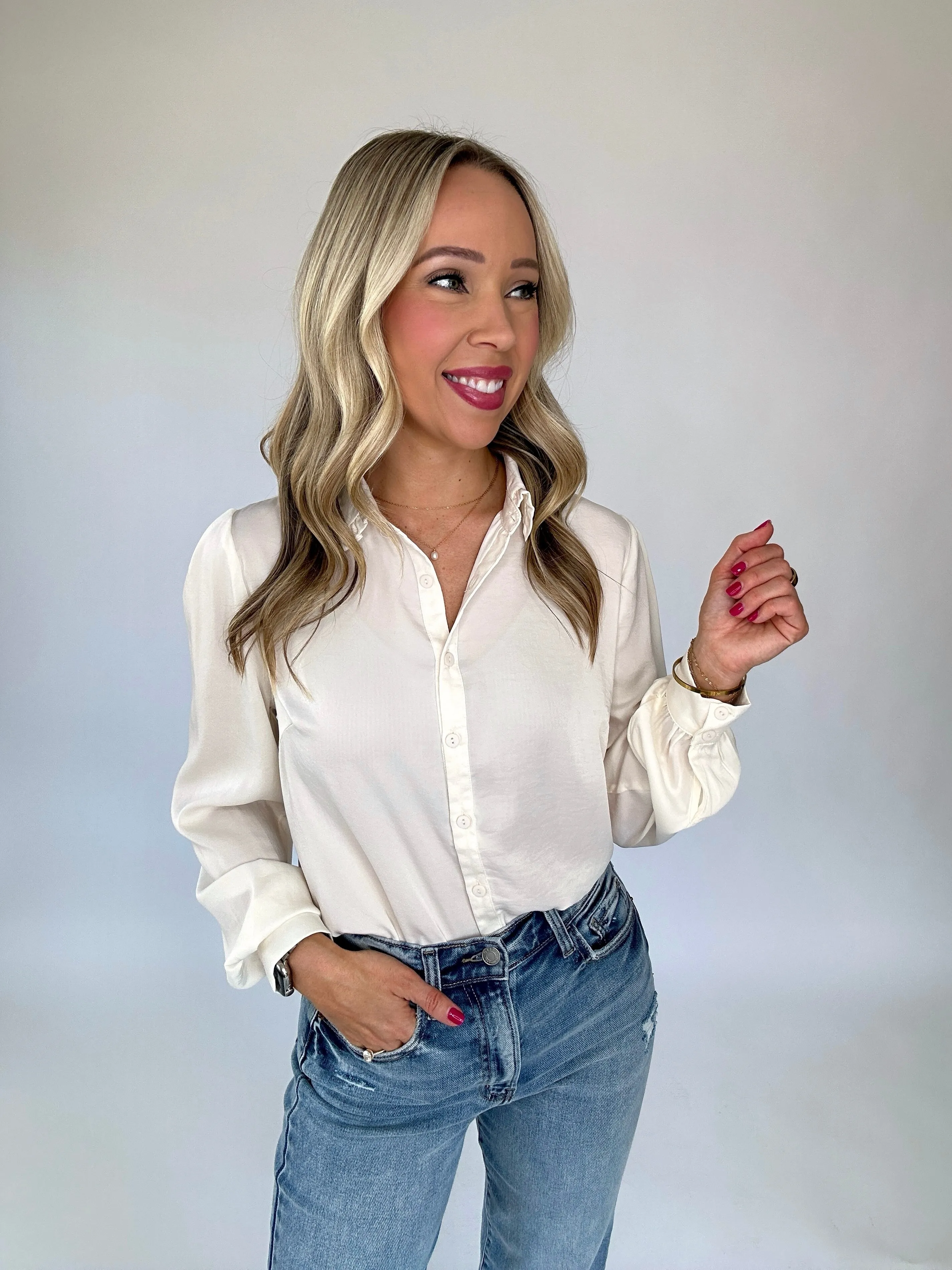 Soho Chic Satin Button Down Top
