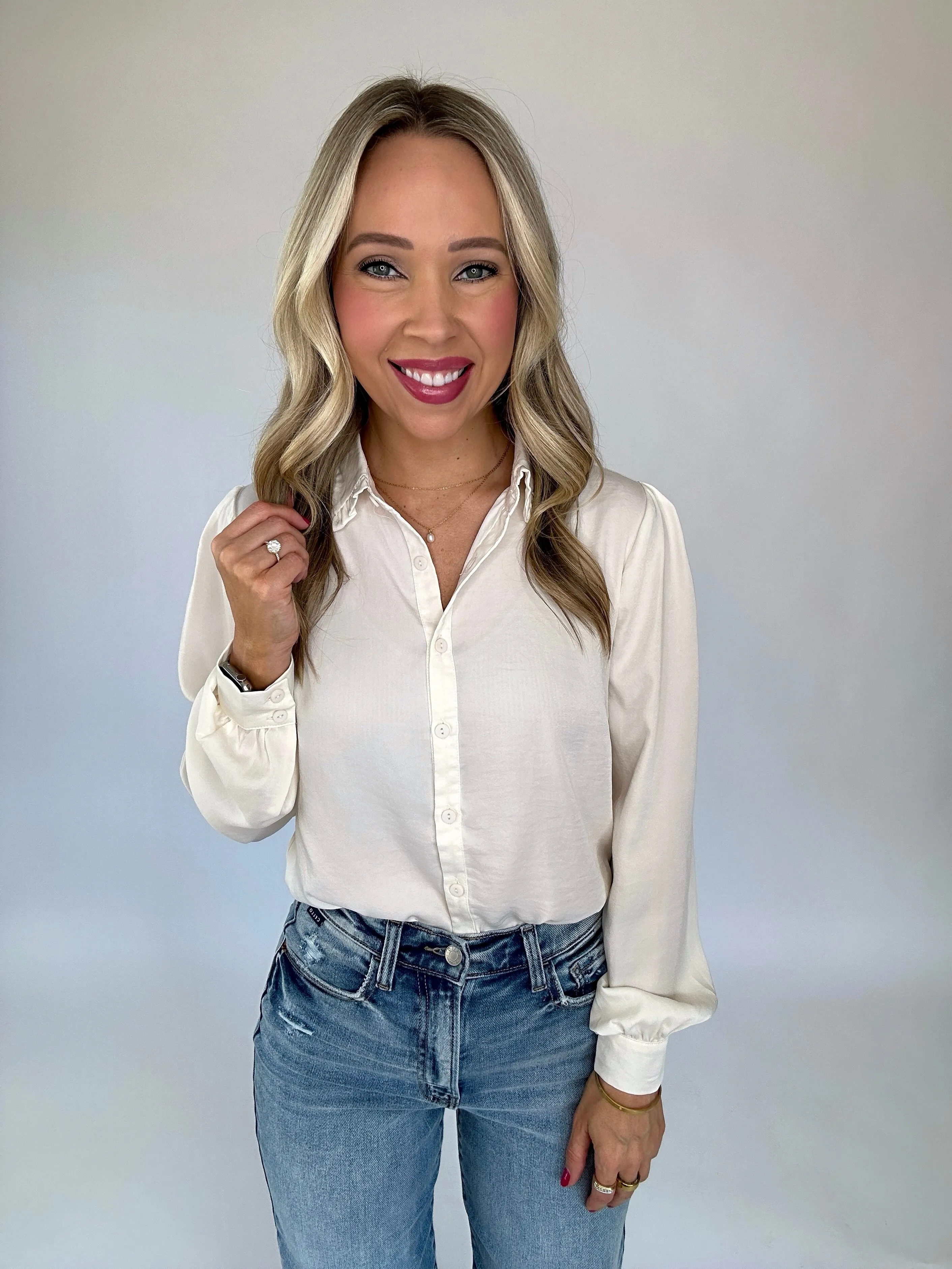 Soho Chic Satin Button Down Top