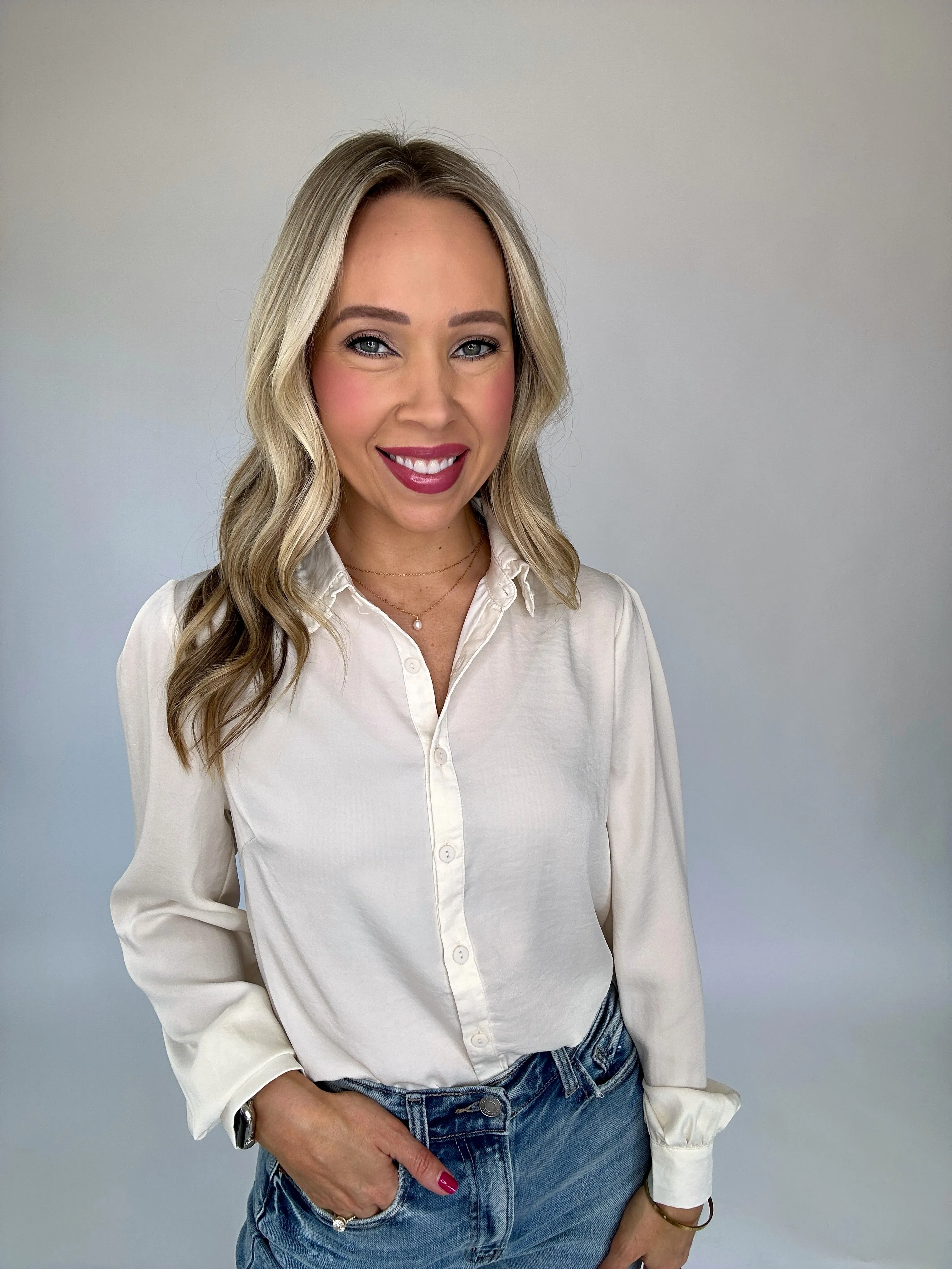 Soho Chic Satin Button Down Top
