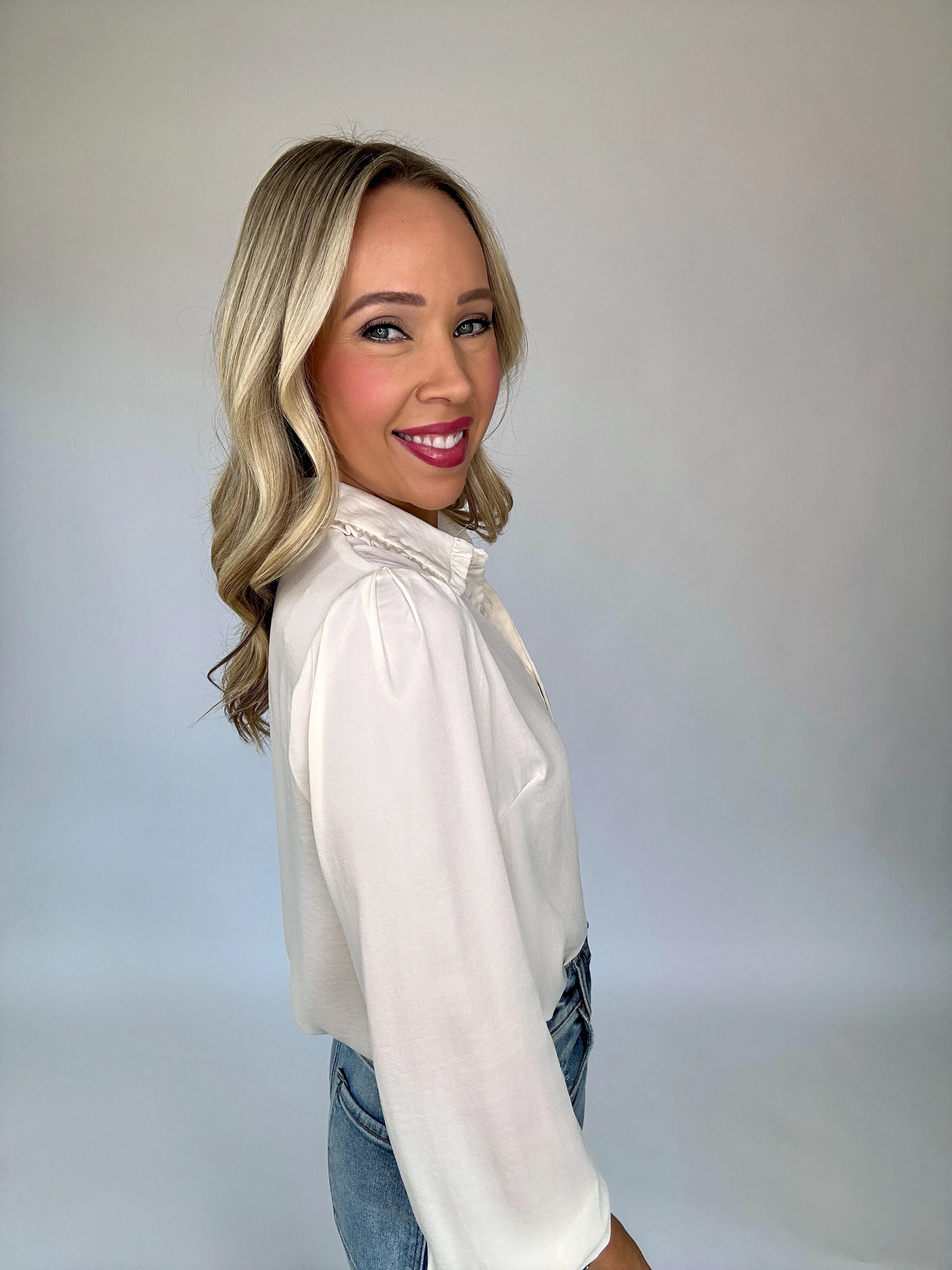 Soho Chic Satin Button Down Top