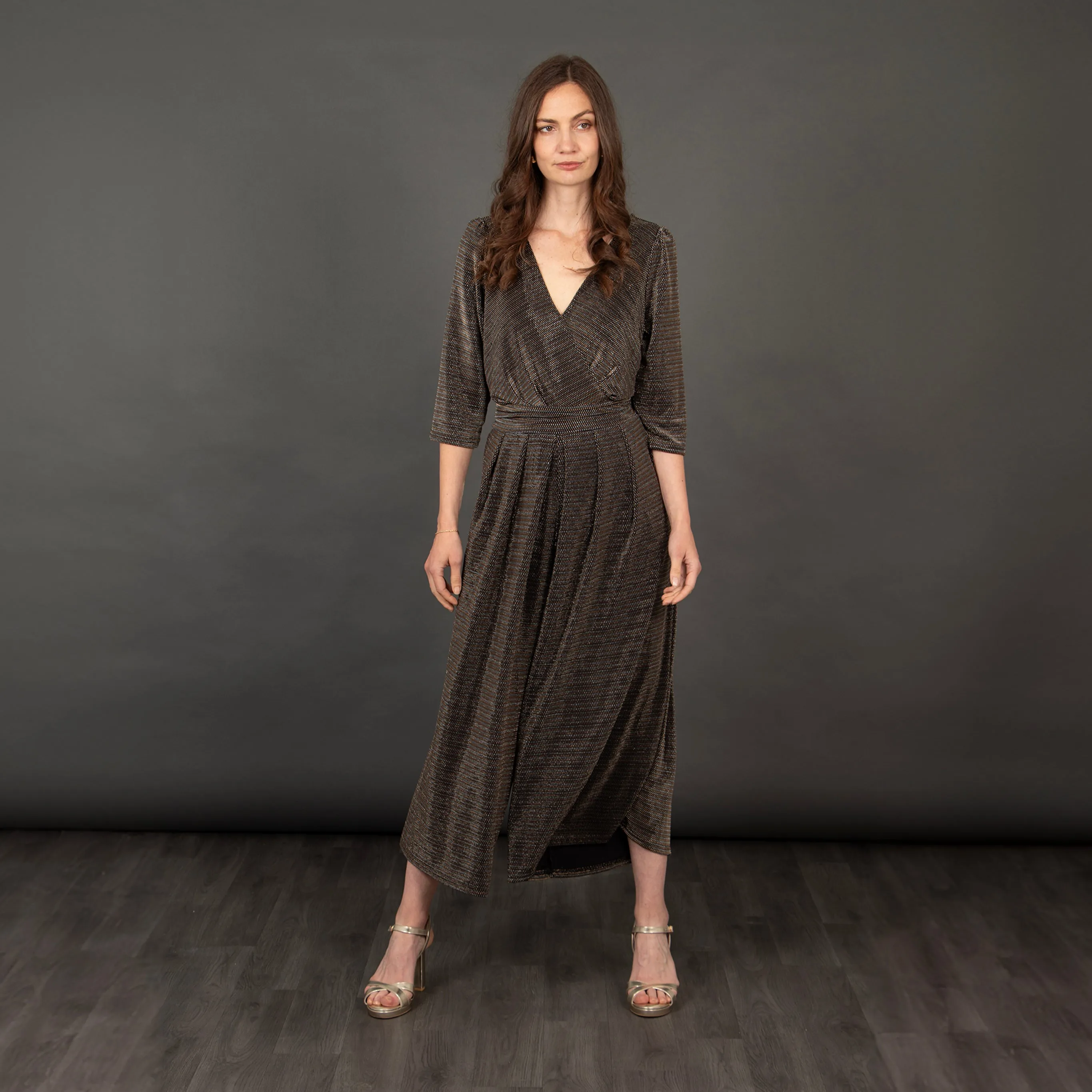 Sophia Wide Leg Cropped Jumpsuit - Black/Gold, Retro Glitter